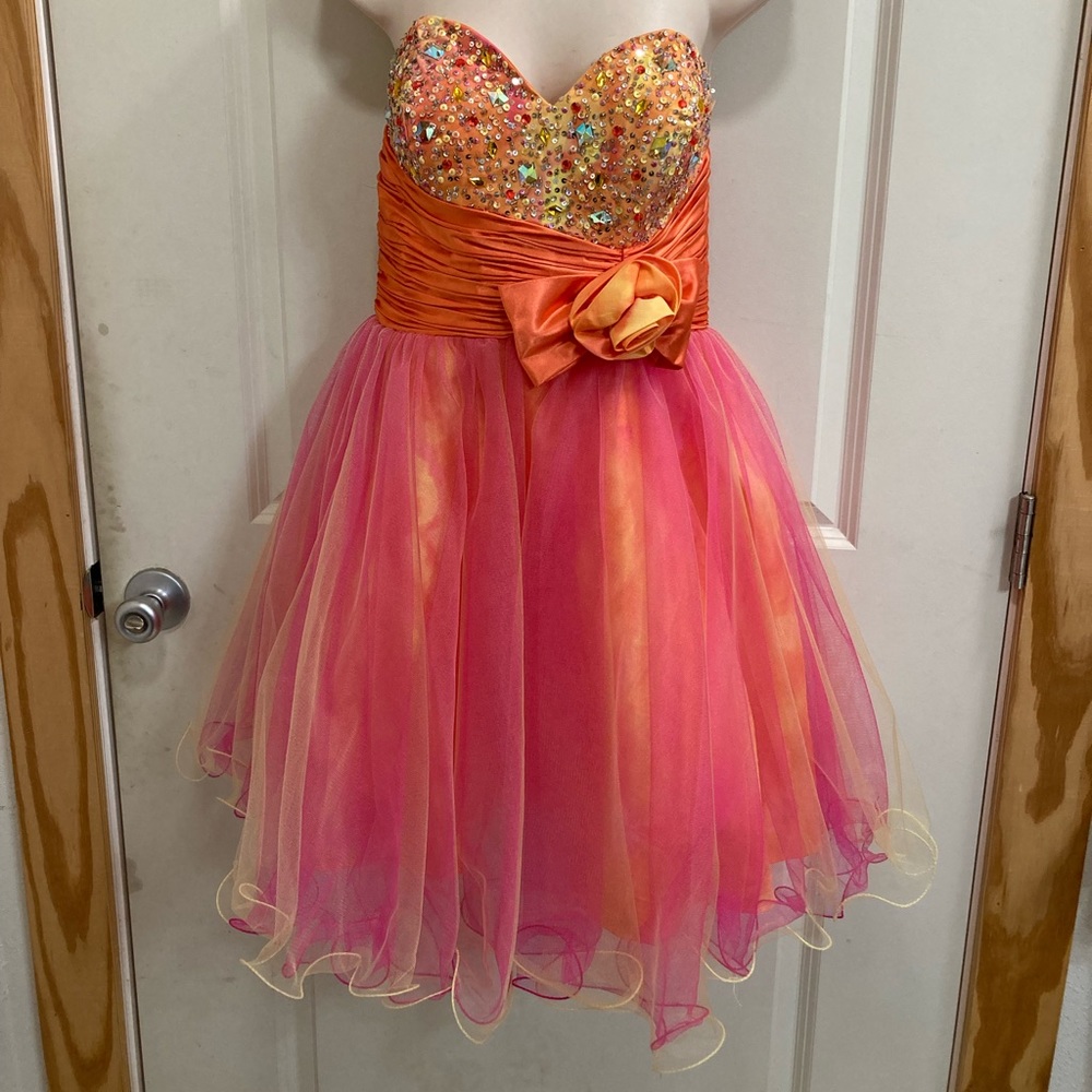 Prom/party dress in orange and pink